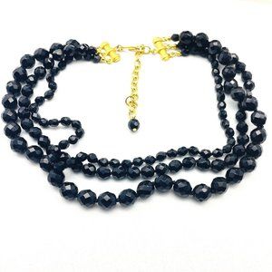 Carolee Signed Triple Strand Beaded Necklace Gold Tone Classic Career Cosplay